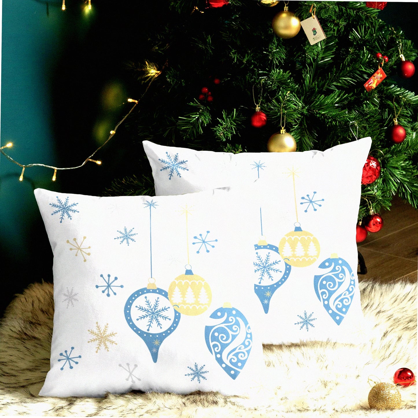 Cozy Fleece Snowflake Trees Pillow Cases - Pack of 2 Decorative Cushion Covers for Couch Bed Sofa - Farmhouse Decoration - 18 X 18 Inches Smoke Blue