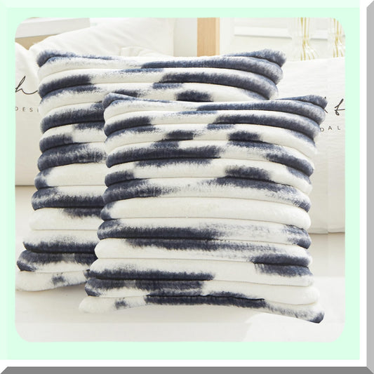 Luxury Velvet Stripe Throw Pillow Covers - Set of 2 | Black Gradient Square Cushion Cases | Decorative Couch Pillow Cover for Living Room, Bed, Sofa | Soft Cozy Plush Back | 18x18 Inch