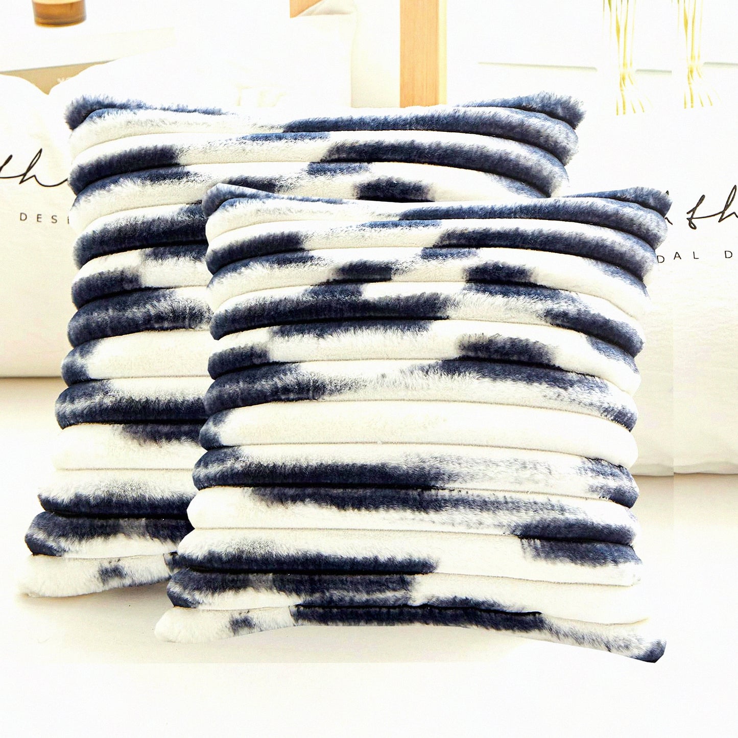 Luxury Velvet Stripe Throw Pillow Covers - Set of 2 | Black Gradient Square Cushion Cases | Decorative Couch Pillow Cover for Living Room, Bed, Sofa | Soft Cozy Plush Back | 18x18 Inch
