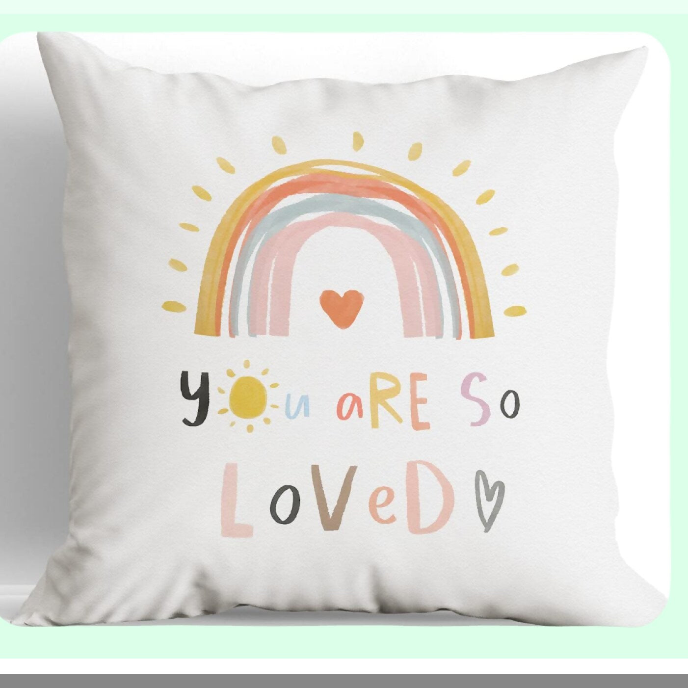 Boho Rainbow Love Cushion - 18"X18" Decorative Pillowcase for Sofa, Couch, Bed - Bohemian Girls Room, Kids Nursery Decor - Gift for Boho Lovers
