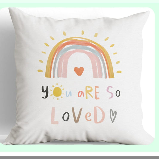 Boho Rainbow Love Cushion - 18"X18" Decorative Pillowcase for Sofa, Couch, Bed - Bohemian Girls Room, Kids Nursery Decor - Gift for Boho Lovers