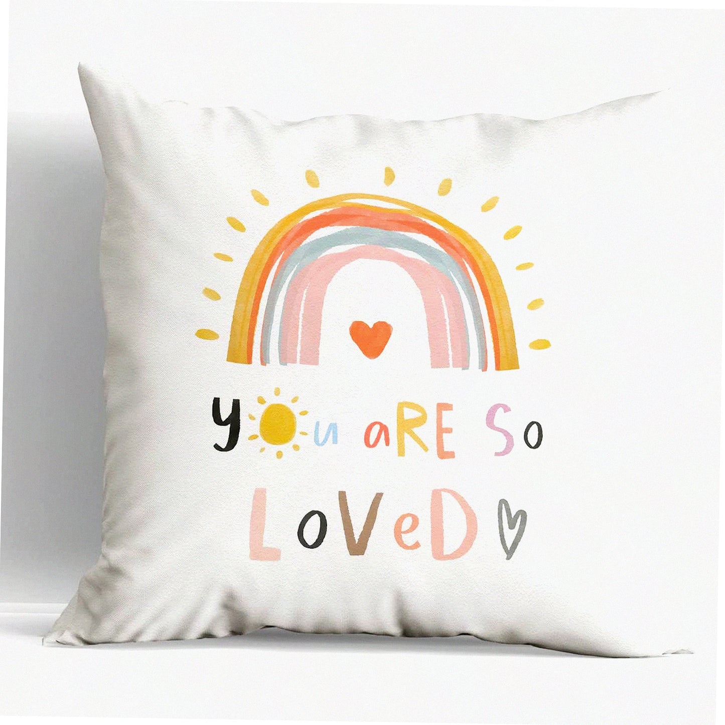 Boho Rainbow Love Cushion - 18"X18" Decorative Pillowcase for Sofa, Couch, Bed - Bohemian Girls Room, Kids Nursery Decor - Gift for Boho Lovers