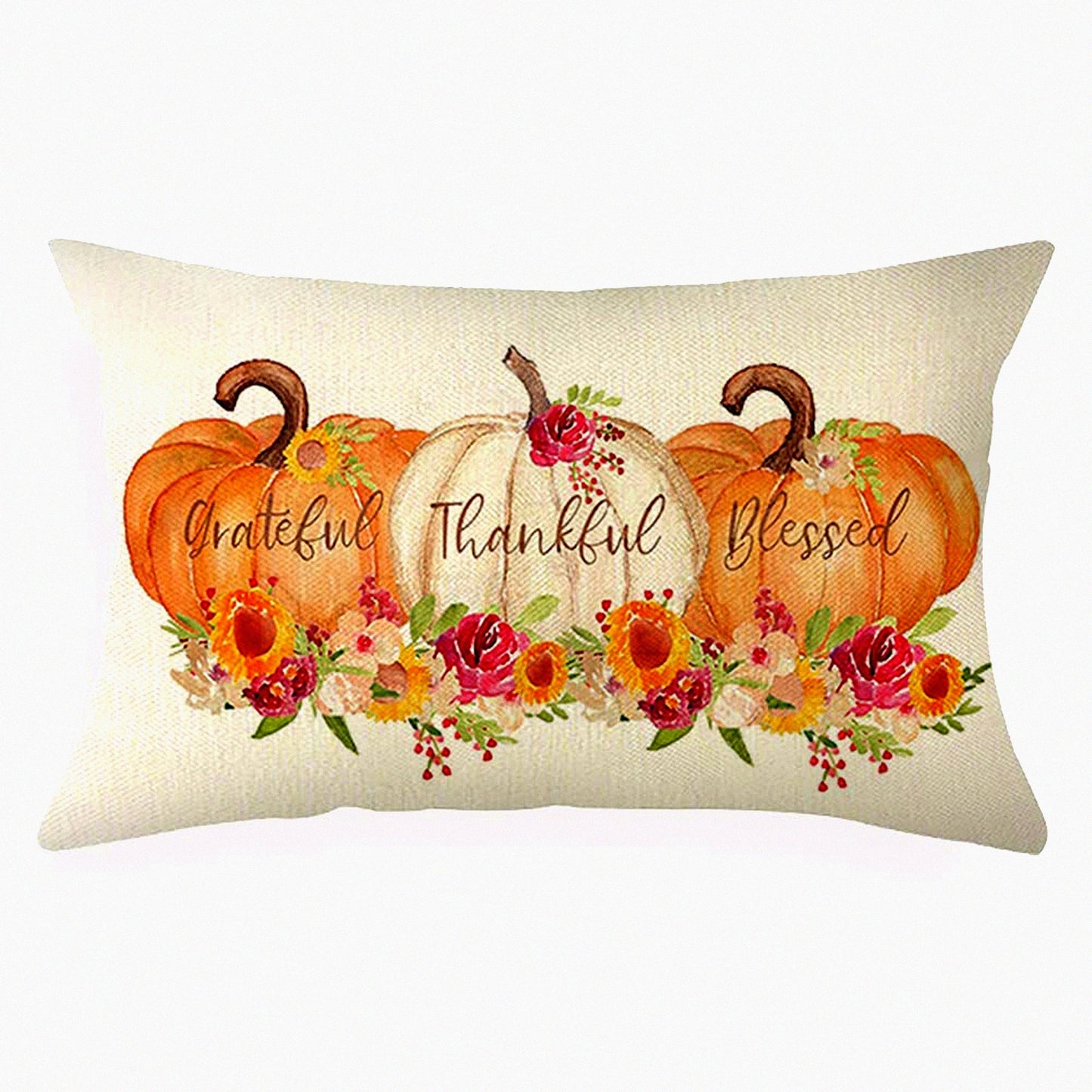 Autumn Harvest Lumbar Pillow Cover - Farmhouse Decor Cushion Case for Sofa Couch - Pumpkin Thanksgiving Decoration - 12 x 20 Inch