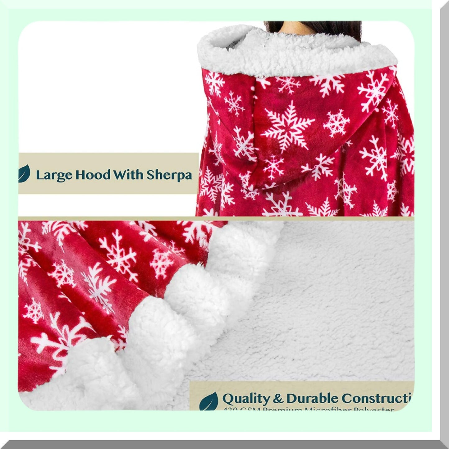 CozySnow Sherpa Hooded Blanket - Plush Warm Poncho Wrap with Pockets, Perfect Gift for Women