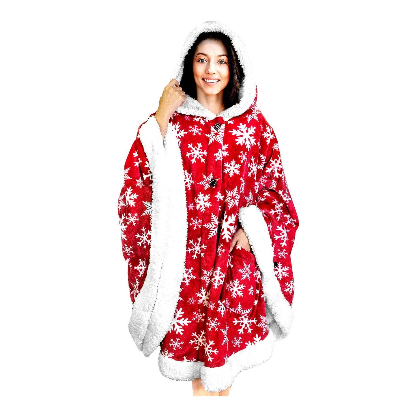 CozySnow Sherpa Hooded Blanket - Plush Warm Poncho Wrap with Pockets, Perfect Gift for Women