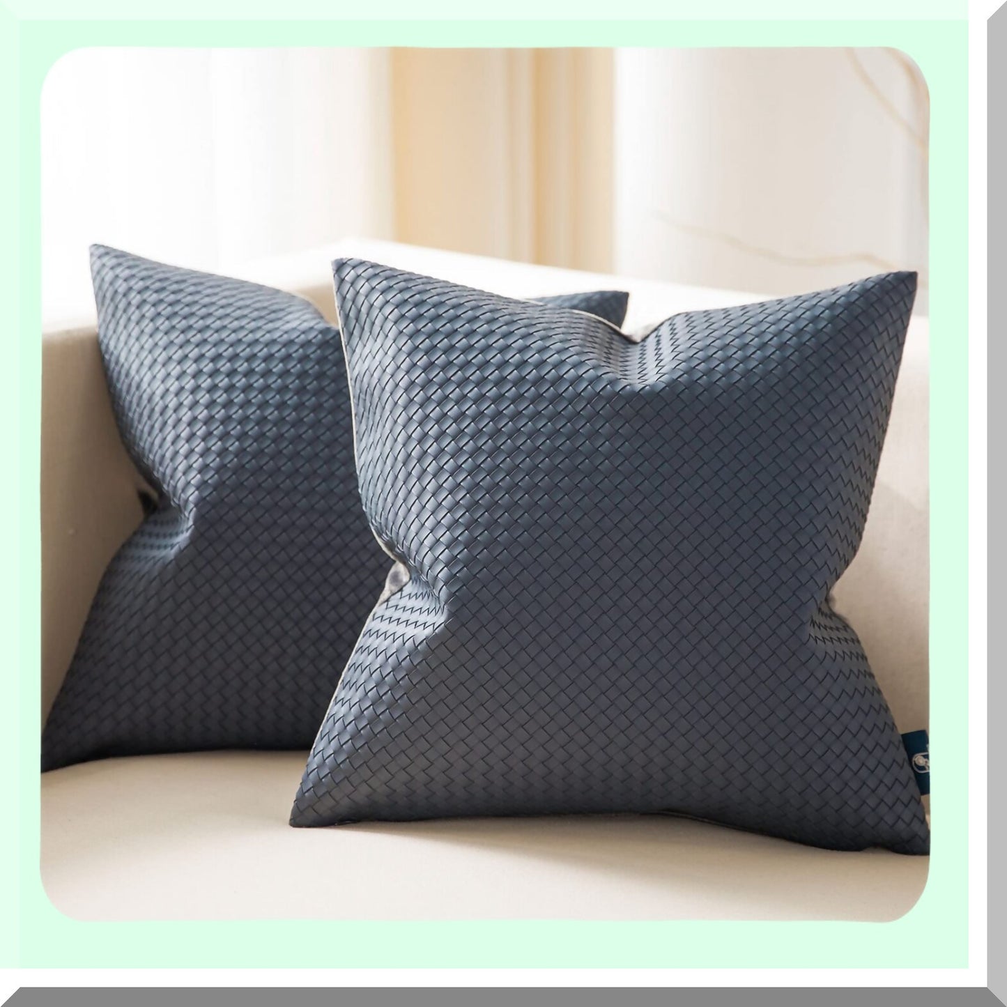 Leather Weave Pillow Duo - Modern Farmhouse Decor Set of 2 Dark Grey Throw Pillow Covers for Couch, Outdoor Patio, 18x18 Inches