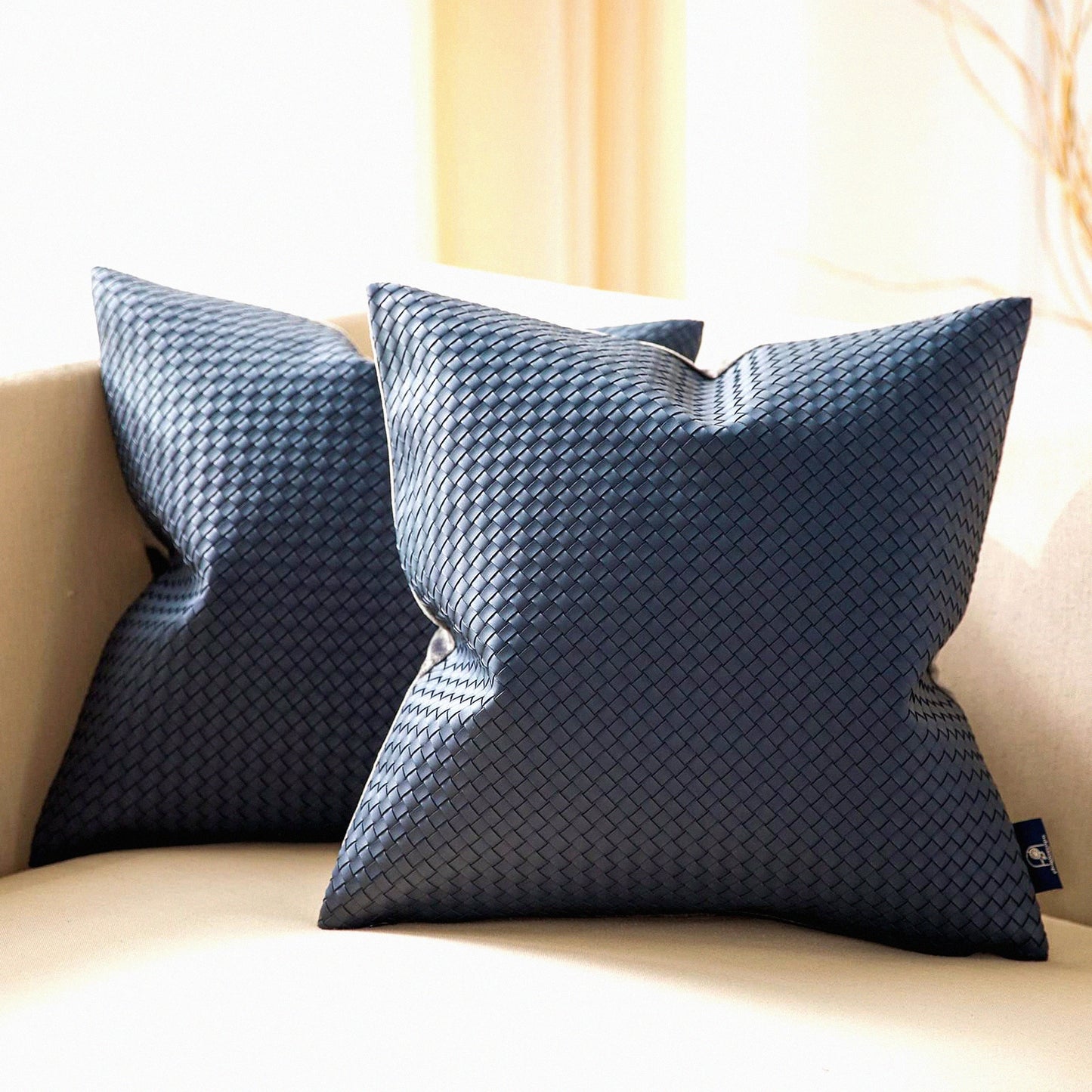 Leather Weave Pillow Duo - Modern Farmhouse Decor Set of 2 Dark Grey Throw Pillow Covers for Couch, Outdoor Patio, 18x18 Inches