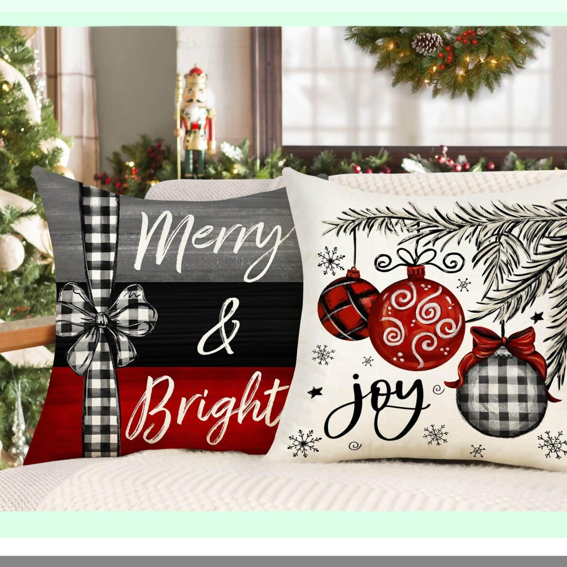 Winter Wonderland Xmas Tree Farmhouse Pillow Covers - Set of 4 Merry Bright Holiday Cushion Cases for Home Couch Decoration