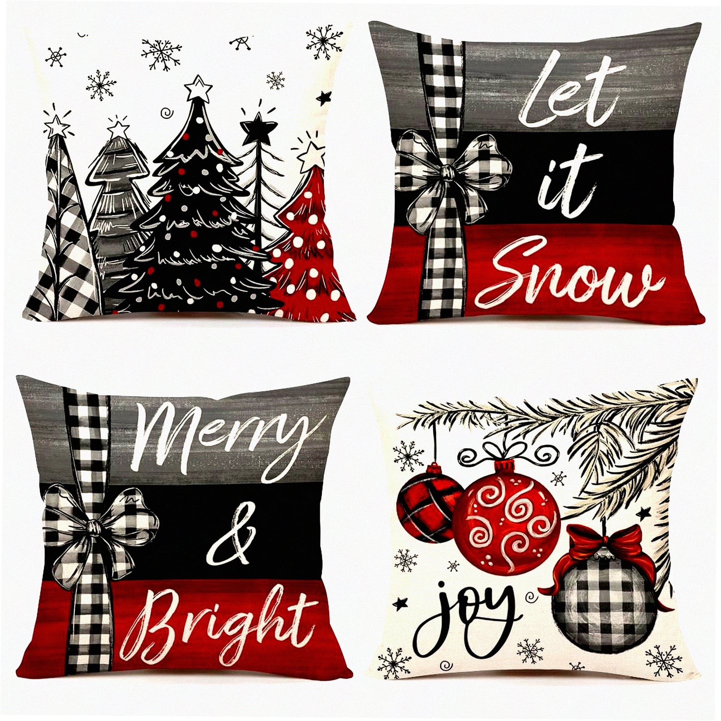 Winter Wonderland Xmas Tree Farmhouse Pillow Covers - Set of 4 Merry Bright Holiday Cushion Cases for Home Couch Decoration
