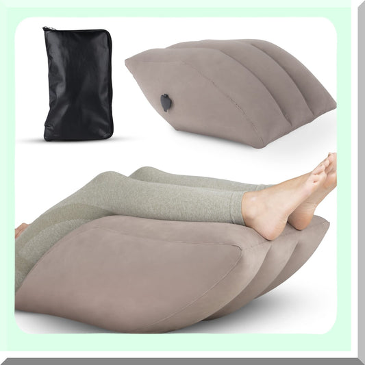 ElevateEase Leg Wedge Pillow - Portable Inflatable Leg Rest for Improved Blood Circulation and Recovery, Includes Storage Bag, Breathable Suede Fabric