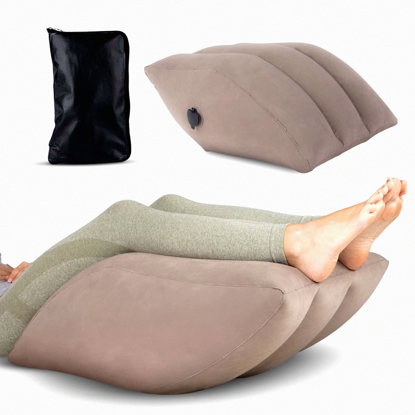 ElevateEase Leg Wedge Pillow - Portable Inflatable Leg Rest for Improved Blood Circulation and Recovery, Includes Storage Bag, Breathable Suede Fabric