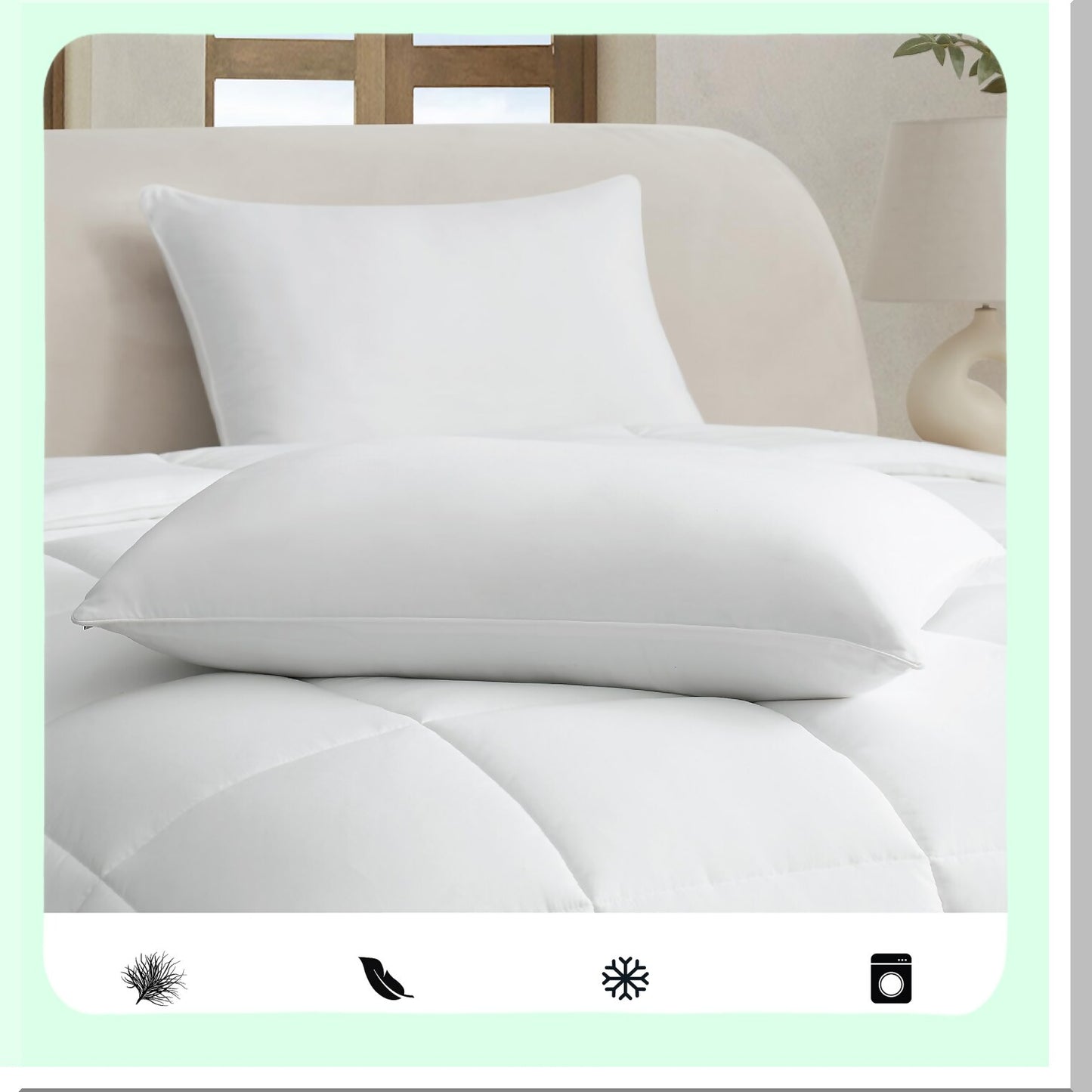 CoolMax Comfort Pillow and Sham Set - Hypoallergenic Cooling Technology Bedding for Twin Full Queen Size Beds. Down Alternative, Machine Washable, Standard 20 x 28-inch, White.