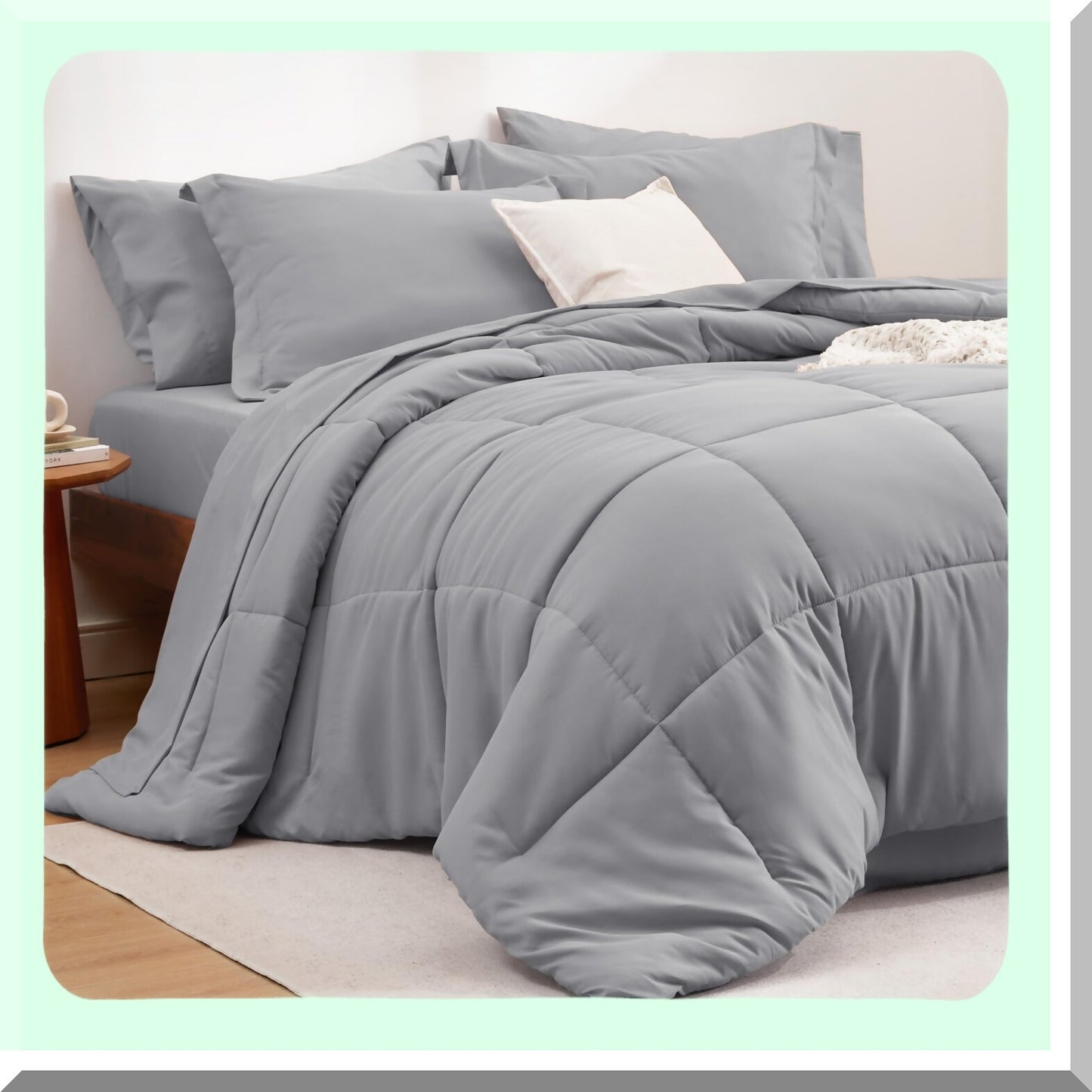 Luxury Grey Comforter Set - 7 Piece Bedding Bundle with Quilted Comforters, Sheets, Pillowcases & Shams - Cozy Bed in a Bag for Ultimate Comfort & Style
