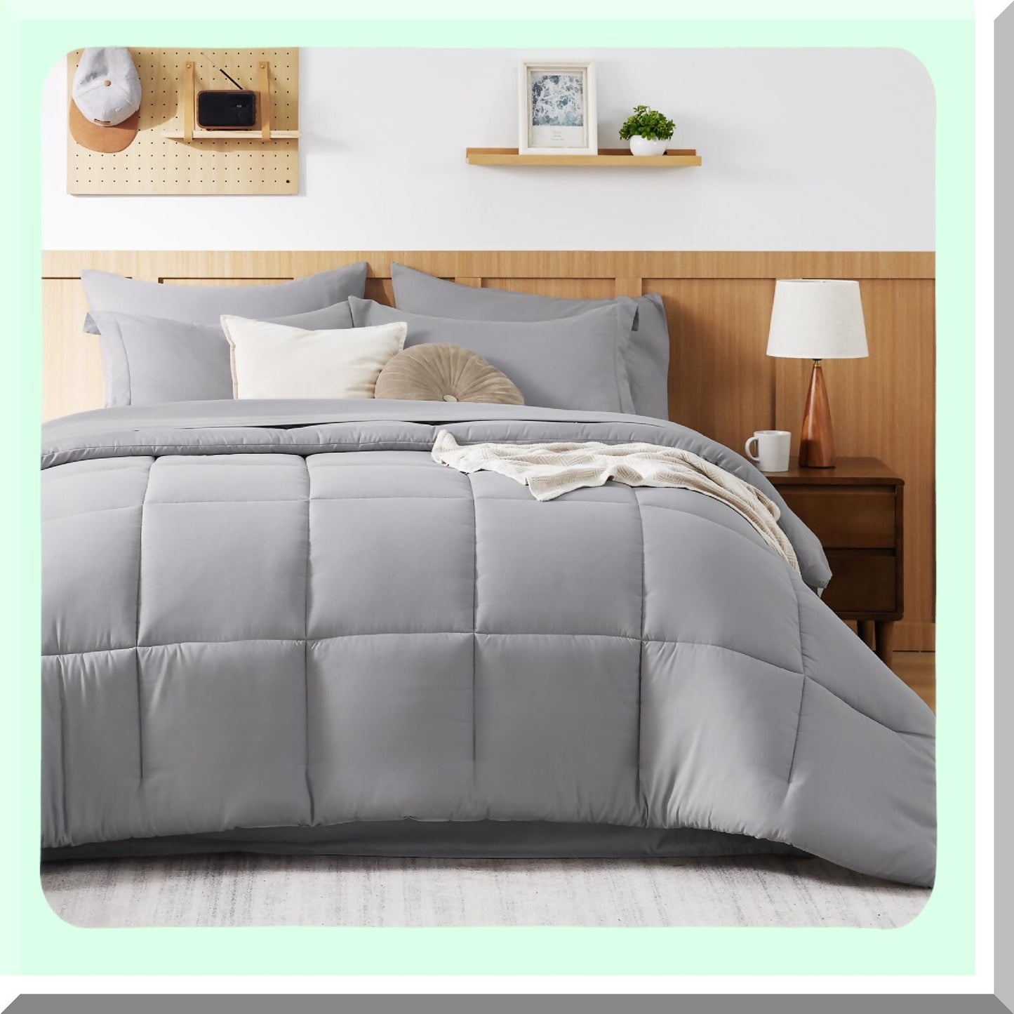 Luxury Grey Comforter Set - 7 Piece Bedding Bundle with Quilted Comforters, Sheets, Pillowcases & Shams - Cozy Bed in a Bag for Ultimate Comfort & Style