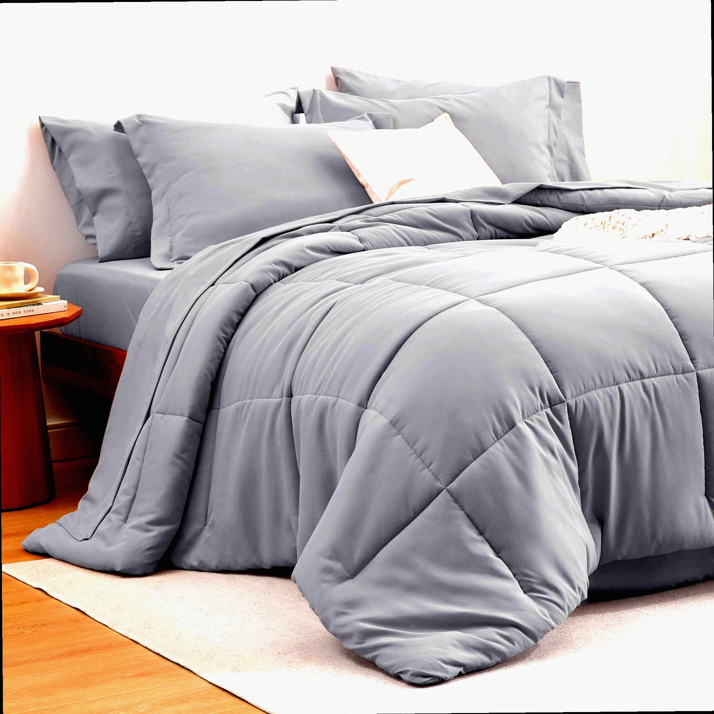 Luxury Grey Comforter Set - 7 Piece Bedding Bundle with Quilted Comforters, Sheets, Pillowcases & Shams - Cozy Bed in a Bag for Ultimate Comfort & Style