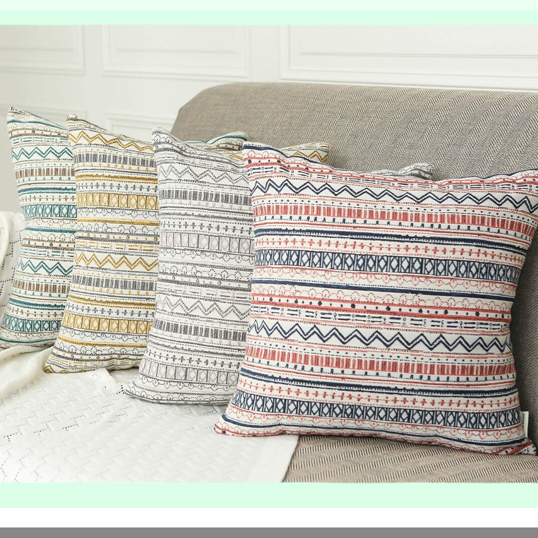 Boho Chic Stripe Pillowcase Set - 20x20 Decorative Cushion Covers for Couch, Sofa, Bed - Geometric Pattern in Green, Taupe, Cream - Pack of 2