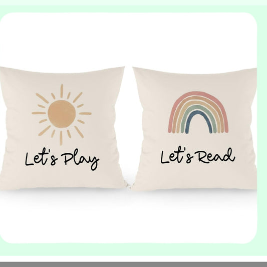 Sunshine Rainbow Inspirational Quotes Throw Pillow Covers - Boho Decorative Cushion for Nursery & Kids Room - Reading Lovers Gifts - 18x18 Inch Set of 2
