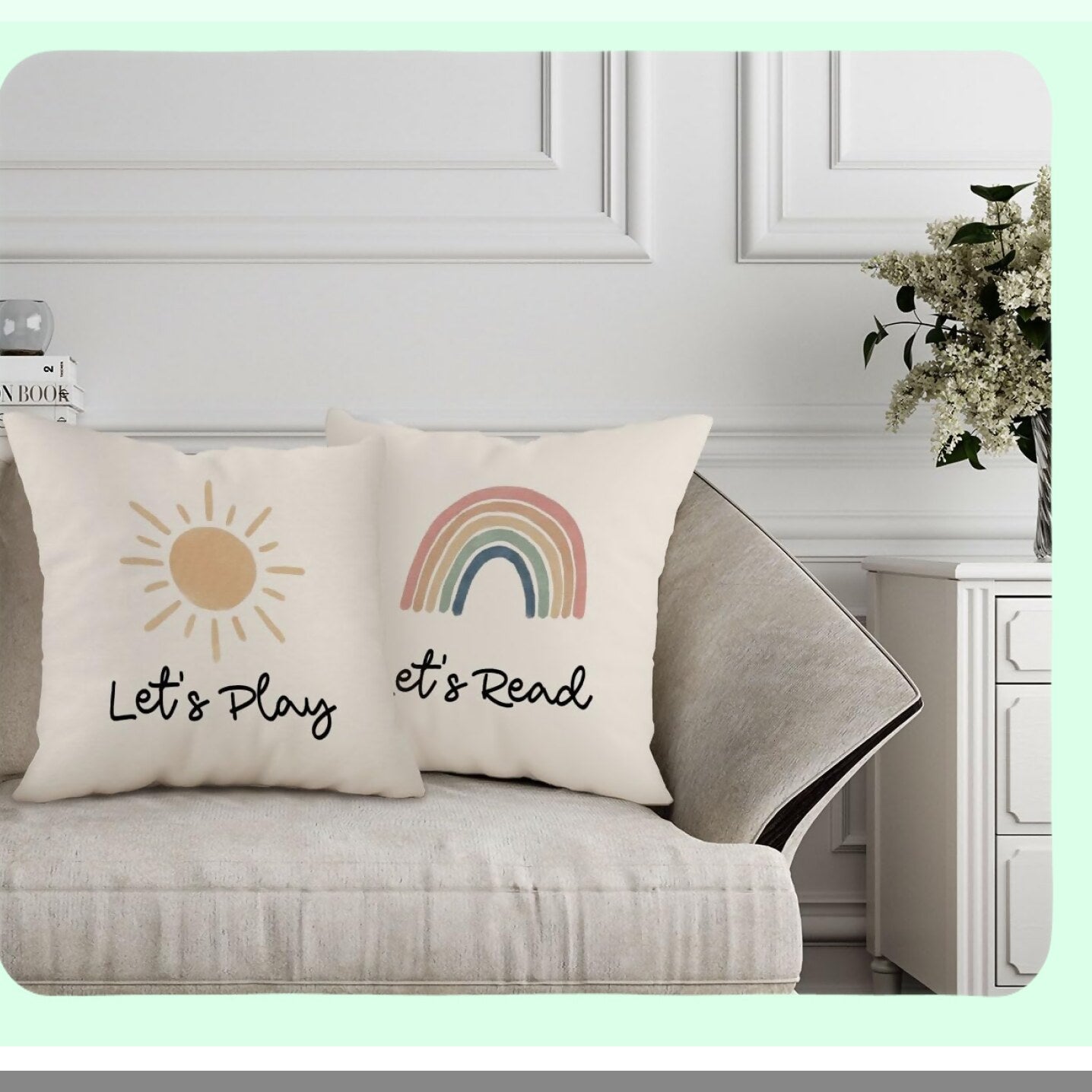 Sunshine Rainbow Inspirational Quotes Throw Pillow Covers - Boho Decorative Cushion for Nursery & Kids Room - Reading Lovers Gifts - 18x18 Inch Set of 2