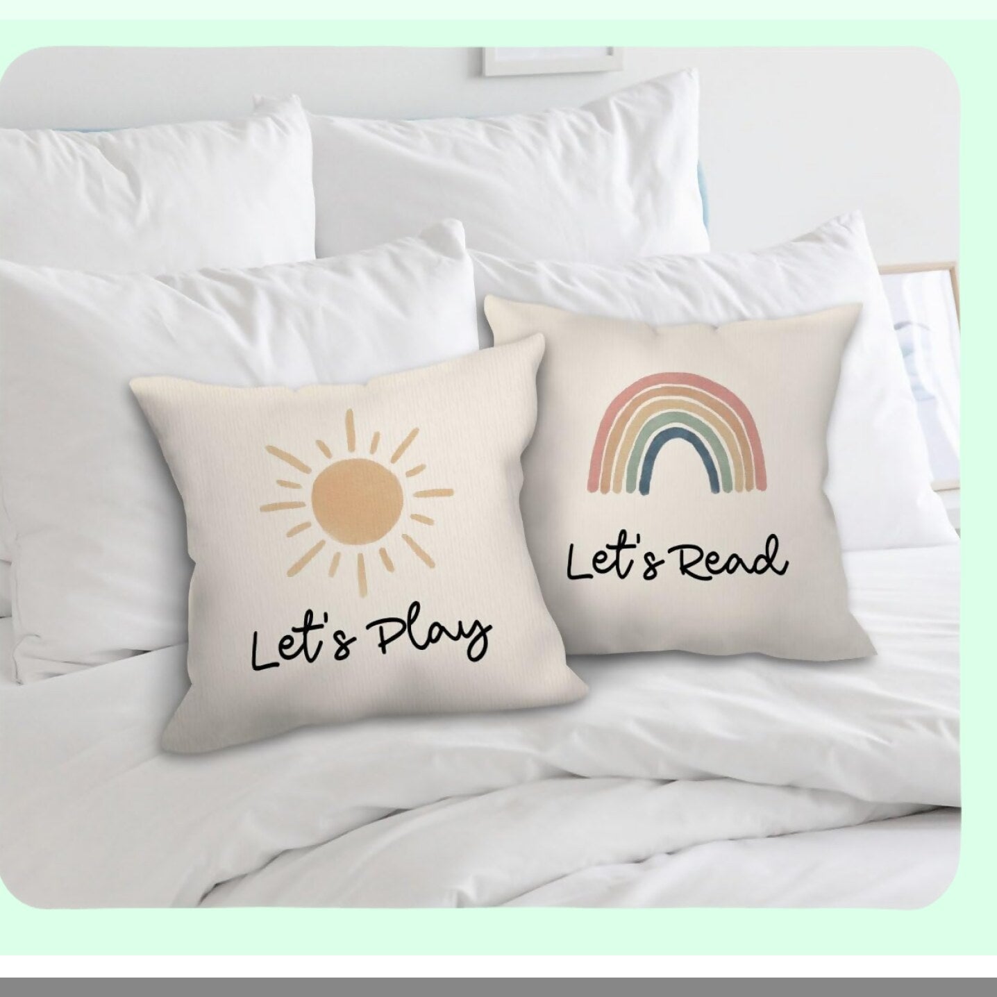 Sunshine Rainbow Inspirational Quotes Throw Pillow Covers - Boho Decorative Cushion for Nursery & Kids Room - Reading Lovers Gifts - 18x18 Inch Set of 2