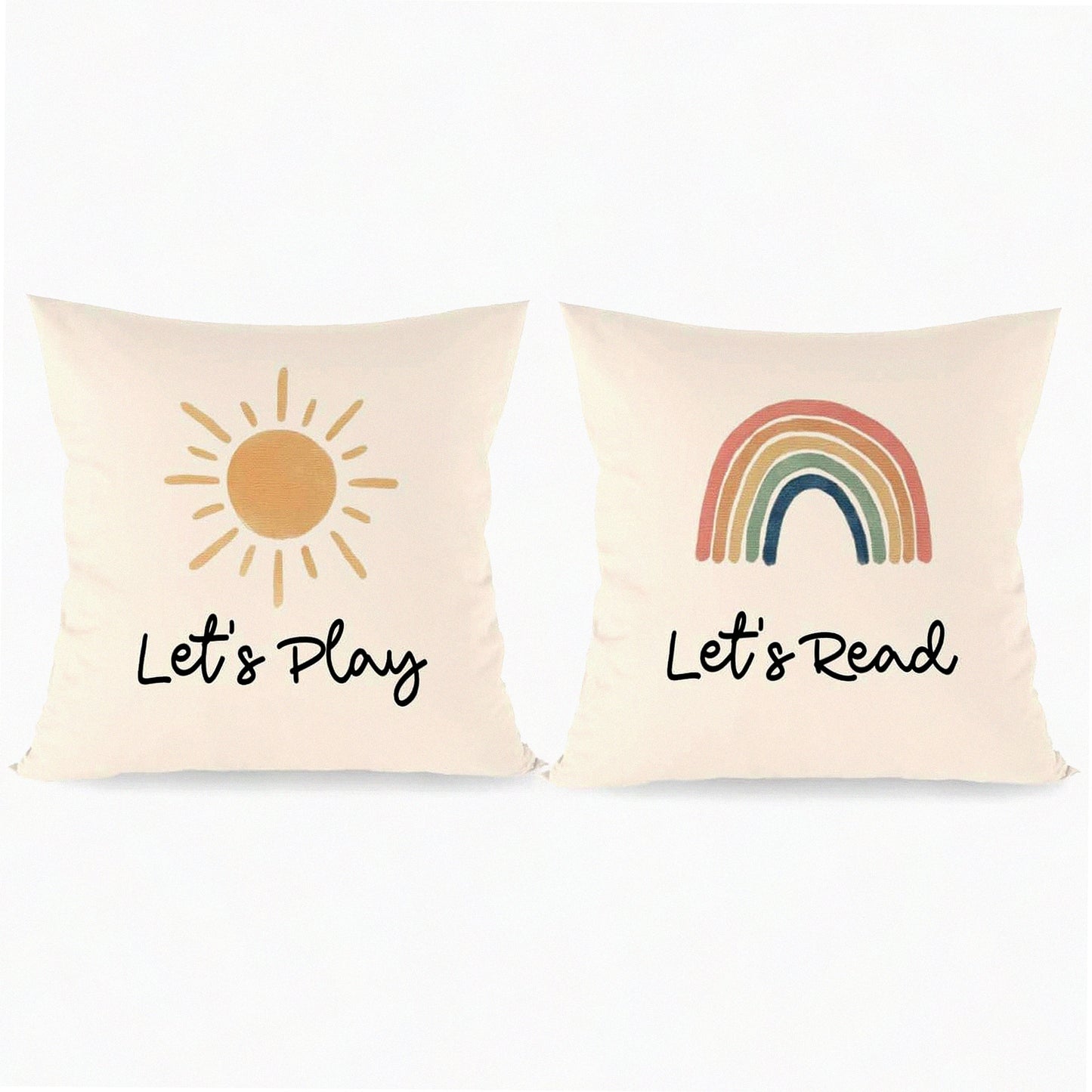 Sunshine Rainbow Inspirational Quotes Throw Pillow Covers - Boho Decorative Cushion for Nursery & Kids Room - Reading Lovers Gifts - 18x18 Inch Set of 2