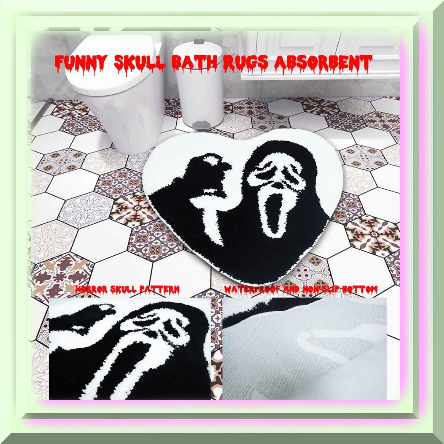 Black Red Skull Bathroom Rug 26x24 inches