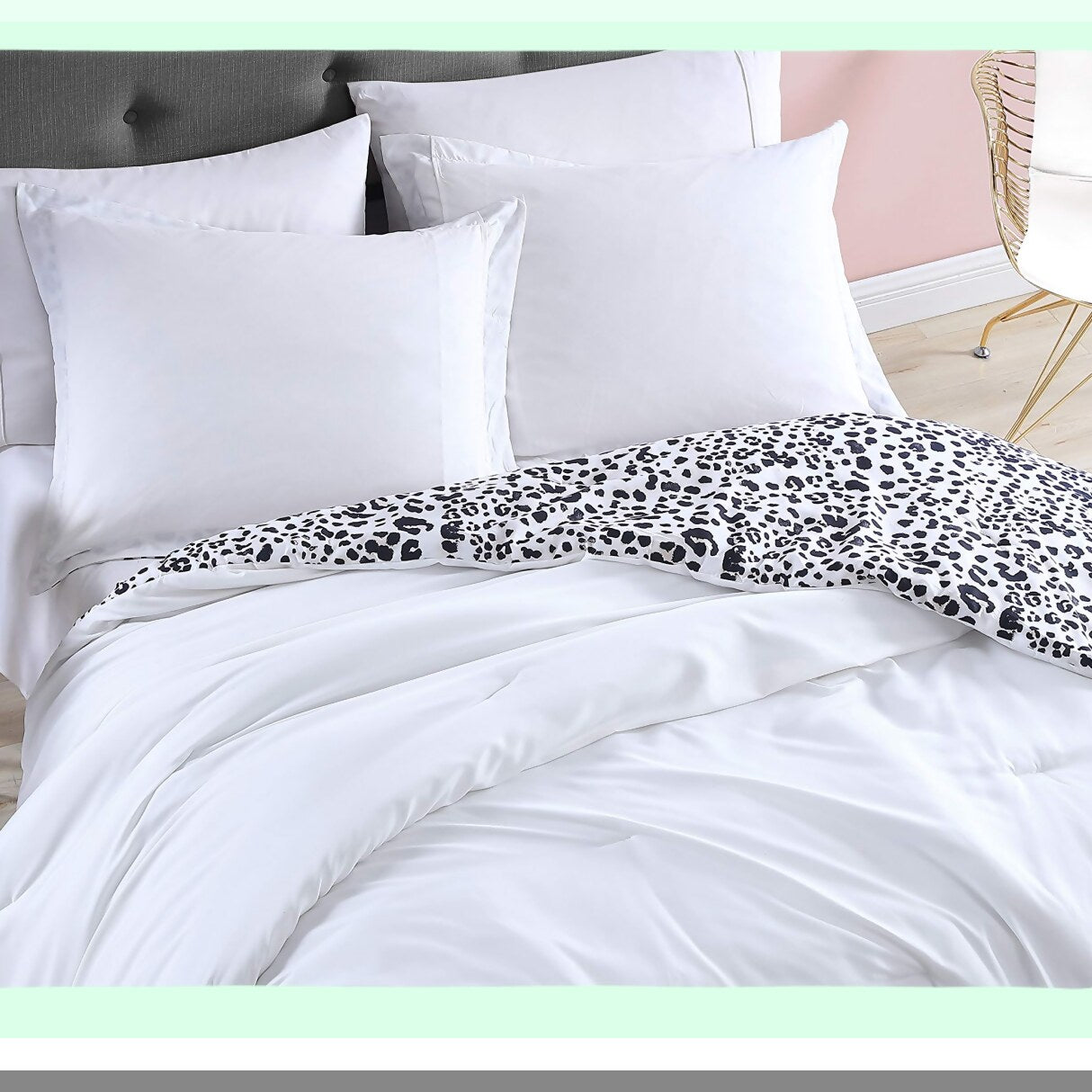 Water Leopard Reversible Comforter Set - Twin Size Bedding with Matching Sham, All Season Home Decor in White - Soft & Cozy Twin Comforter