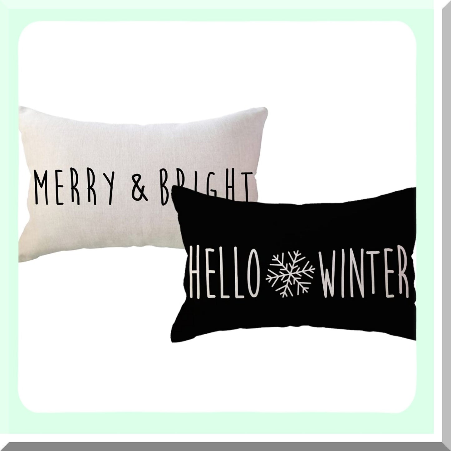 Winter Wonderland Lumbar Pillow Covers - Set of 2 Black Merry&Bright Decorative Throw Pillowcases for Sofa/Couch/Porch - 12x20 Inches Holiday Decor