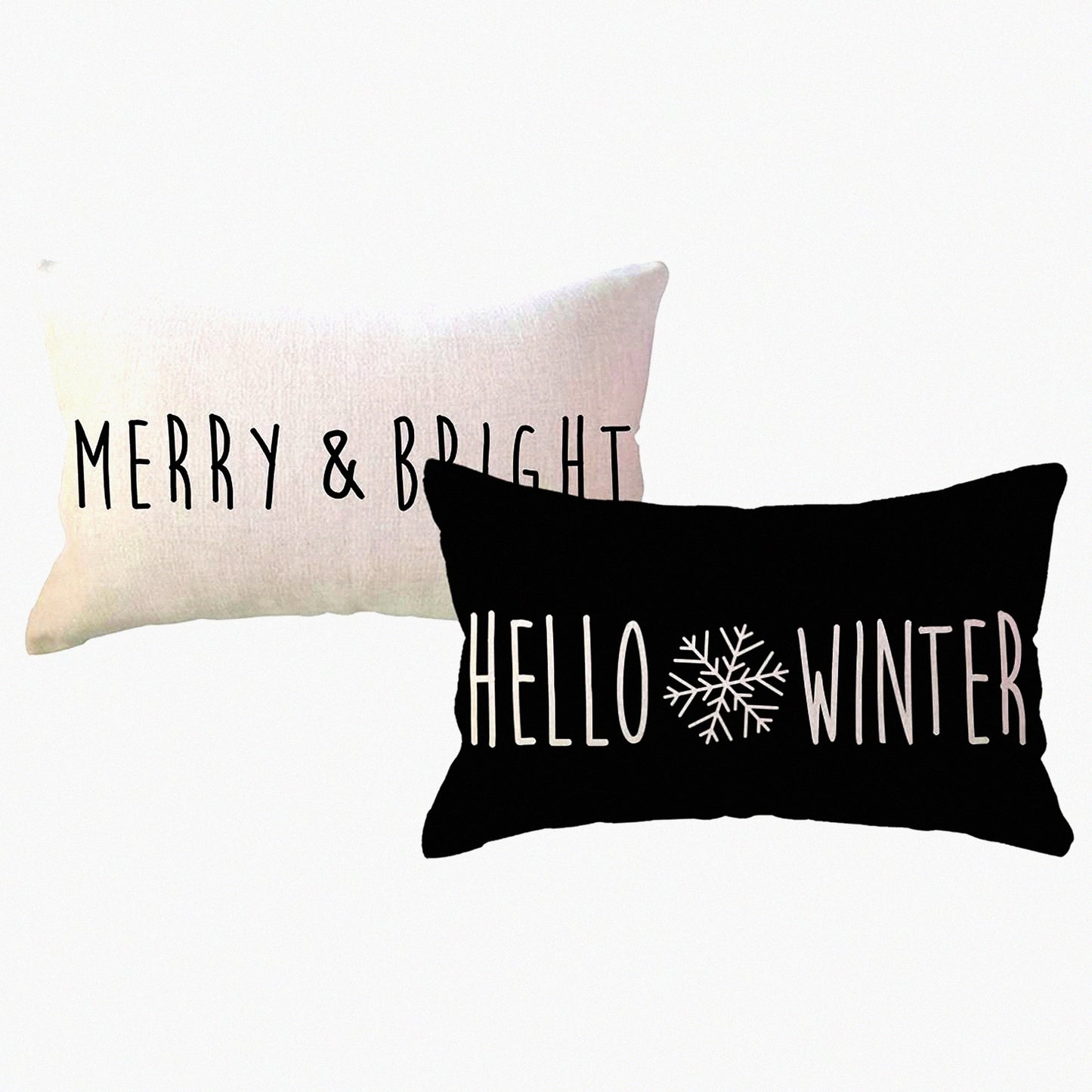 Winter Wonderland Lumbar Pillow Covers - Set of 2 Black Merry&Bright Decorative Throw Pillowcases for Sofa/Couch/Porch - 12x20 Inches Holiday Decor