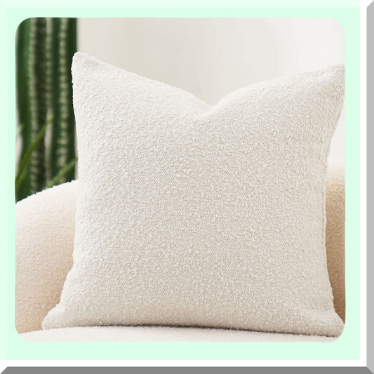 BoucleLux Ivory Textured Throw Pillow - 18x18 Inch Square Decorative Cushion Cover for Living Room Sofa Couch - Woven Accent Case - Luxury Home Decor