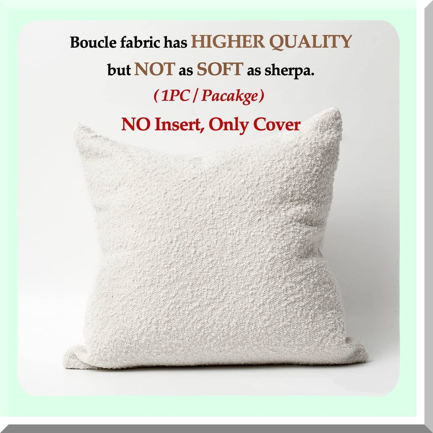 BoucleLux Ivory Textured Throw Pillow - 18x18 Inch Square Decorative Cushion Cover for Living Room Sofa Couch - Woven Accent Case - Luxury Home Decor