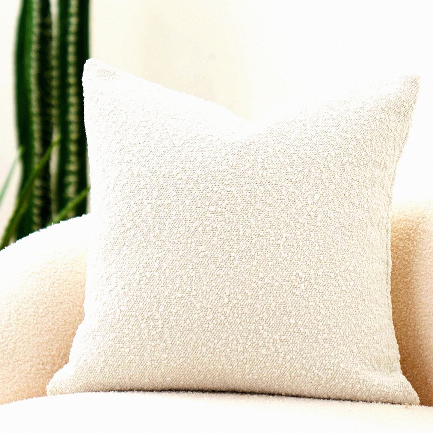 BoucleLux Ivory Textured Throw Pillow - 18x18 Inch Square Decorative Cushion Cover for Living Room Sofa Couch - Woven Accent Case - Luxury Home Decor
