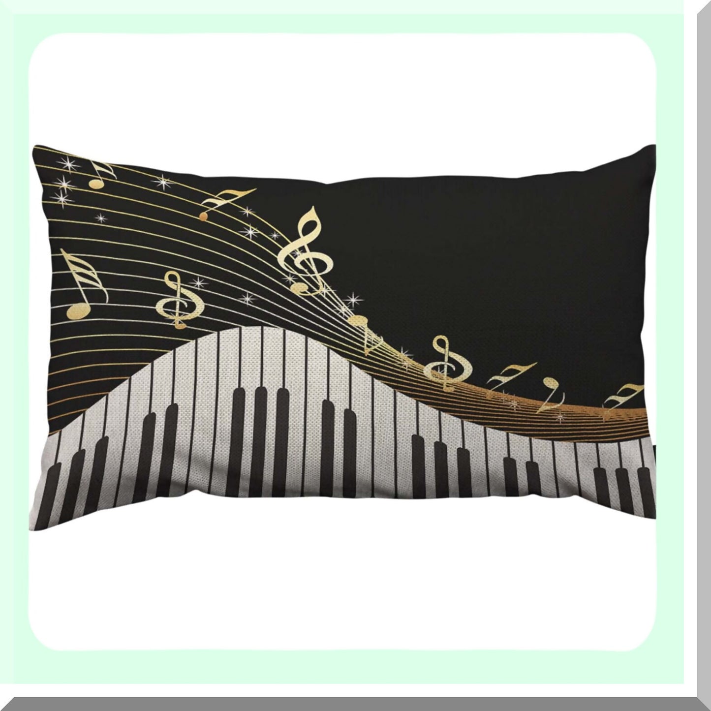 Melodic Twinkle Piano Music Note Cushion Cover - Black Linen Sofa Bed Car Pillow Case 12 x 20 inch