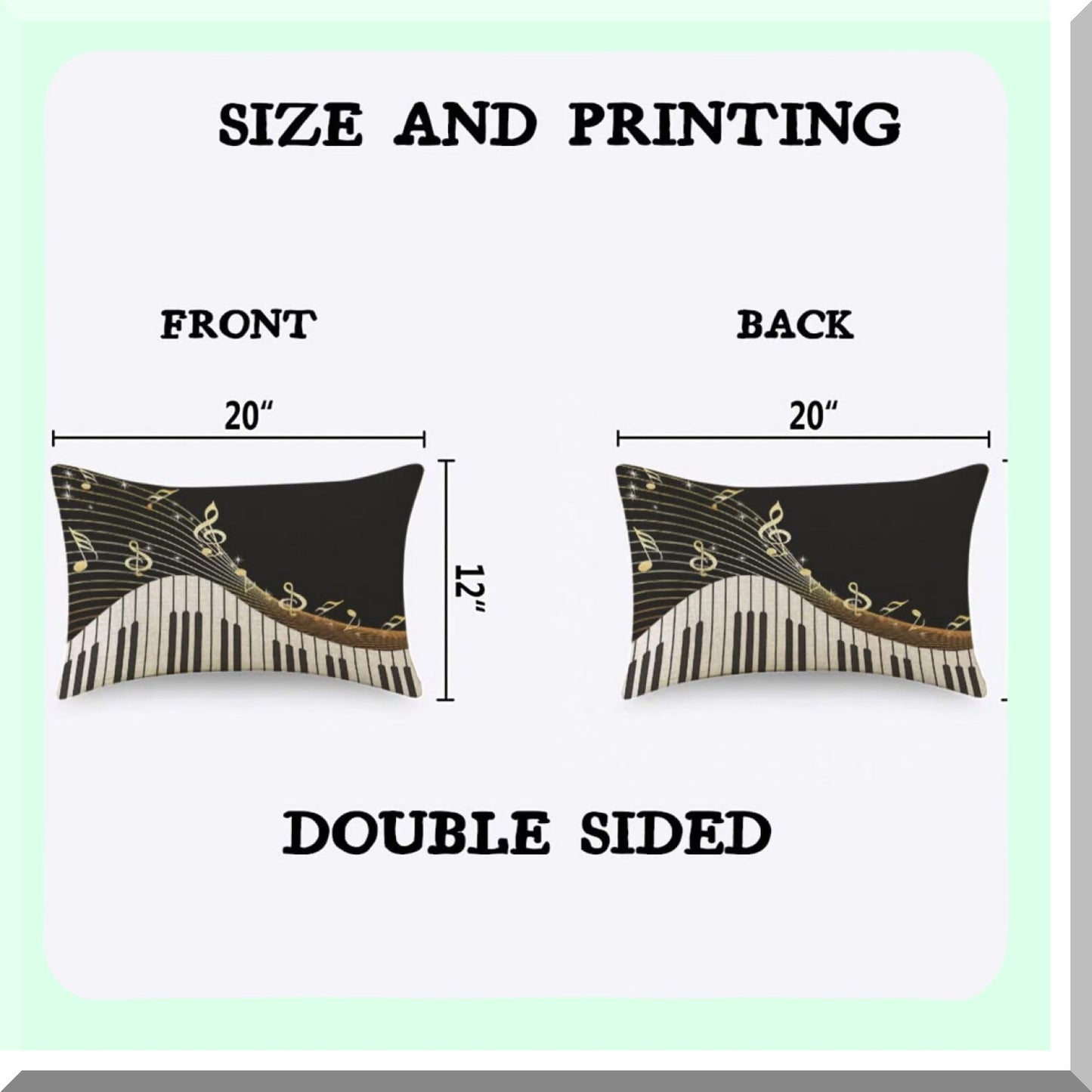 Melodic Twinkle Piano Music Note Cushion Cover - Black Linen Sofa Bed Car Pillow Case 12 x 20 inch
