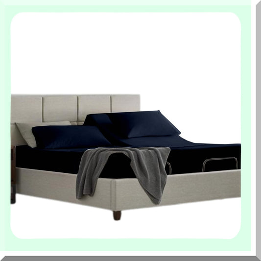 UltraFlex Split Top Sheets - Microfiber Flex Head 34" Navy Blue Sheets (4 PCs) - Ultra-Soft Bed Sheets for Sleep Number Bed - Fits Up to 15" Deep