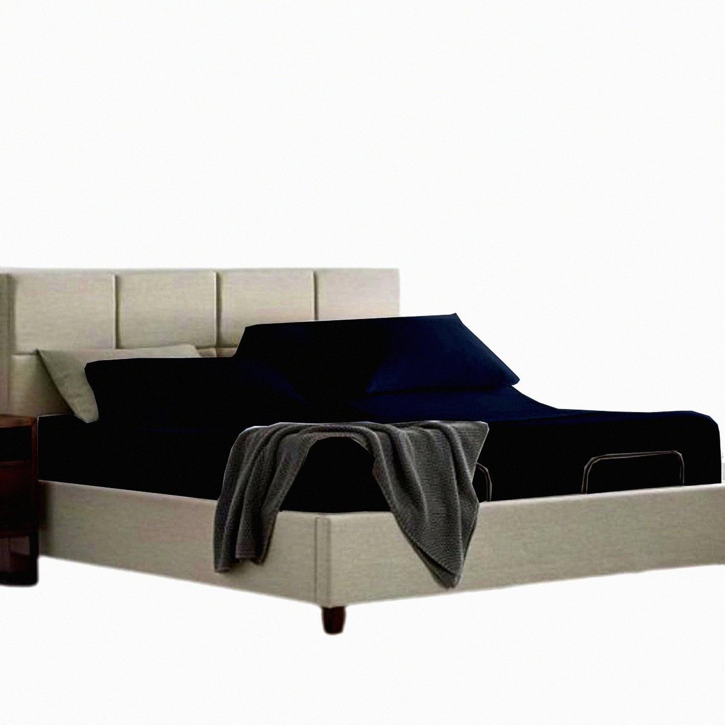 UltraFlex Split Top Sheets - Microfiber Flex Head 34" Navy Blue Sheets (4 PCs) - Ultra-Soft Bed Sheets for Sleep Number Bed - Fits Up to 15" Deep