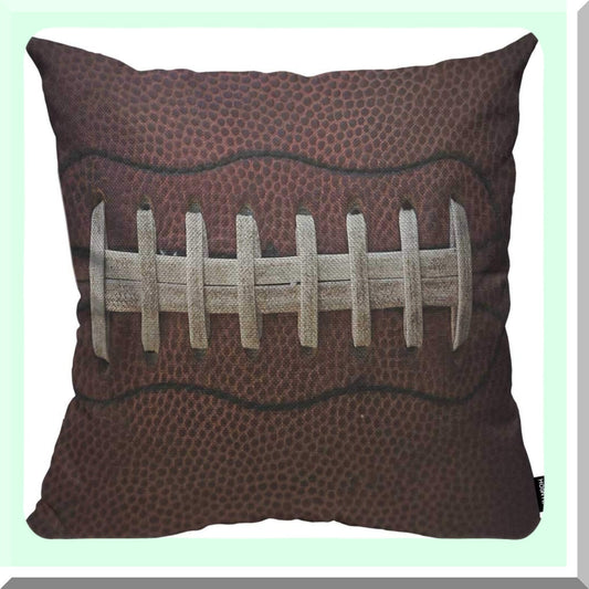 Sports Lace Detail Throw Pillow Cover - Football Ball Design for Home Sofa Decor - 18x18 Inch Cotton Linen Cushion Case