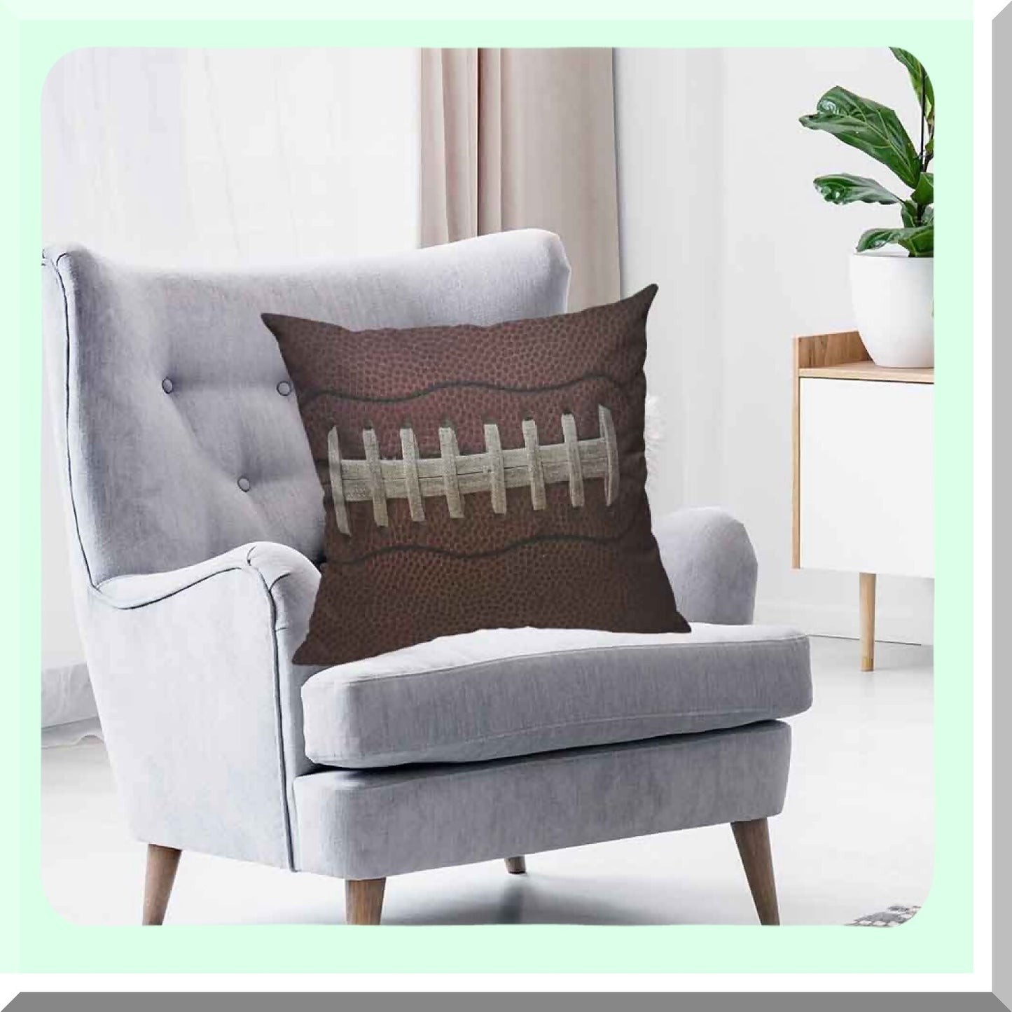 Sports Lace Detail Throw Pillow Cover - Football Ball Design for Home Sofa Decor - 18x18 Inch Cotton Linen Cushion Case
