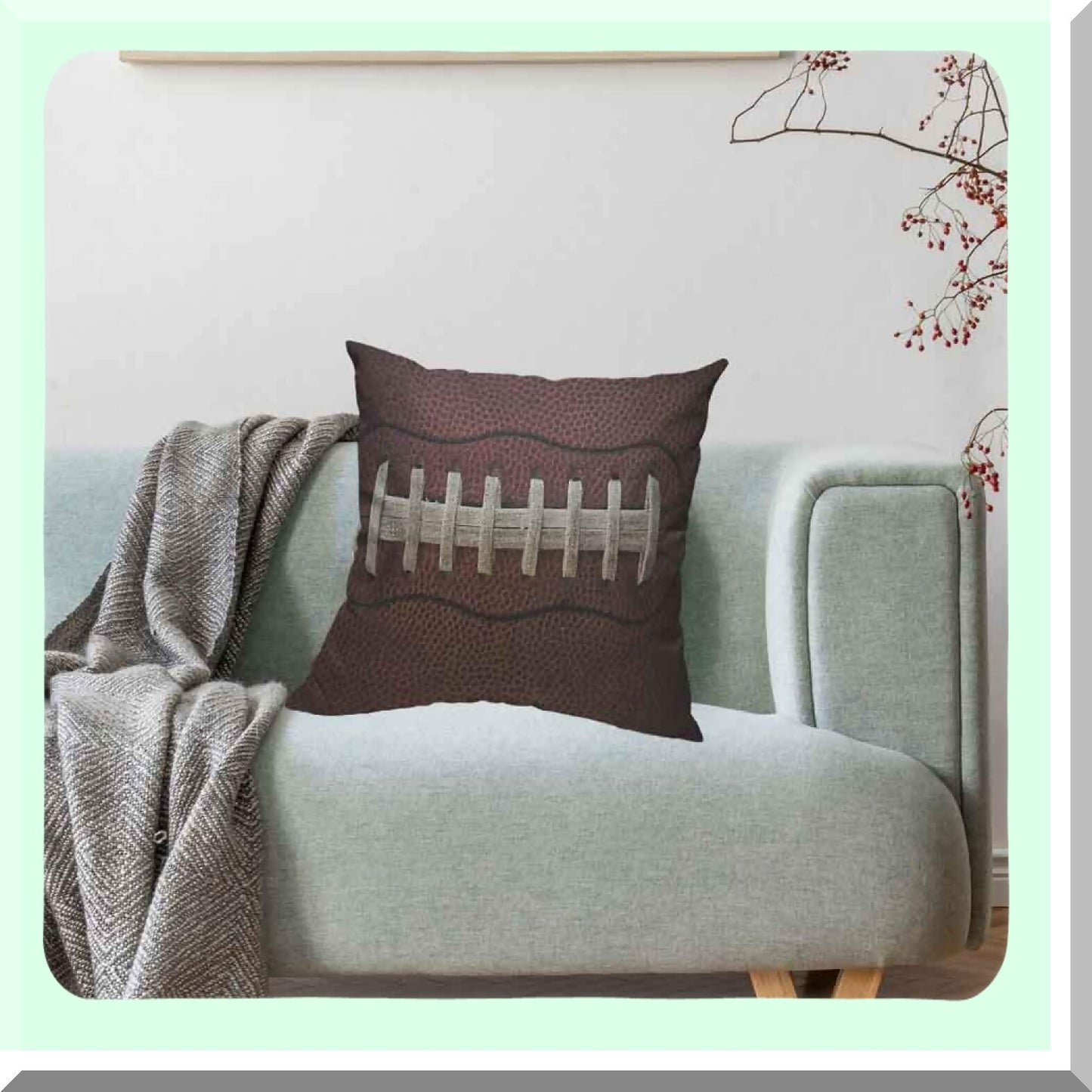 Sports Lace Detail Throw Pillow Cover - Football Ball Design for Home Sofa Decor - 18x18 Inch Cotton Linen Cushion Case
