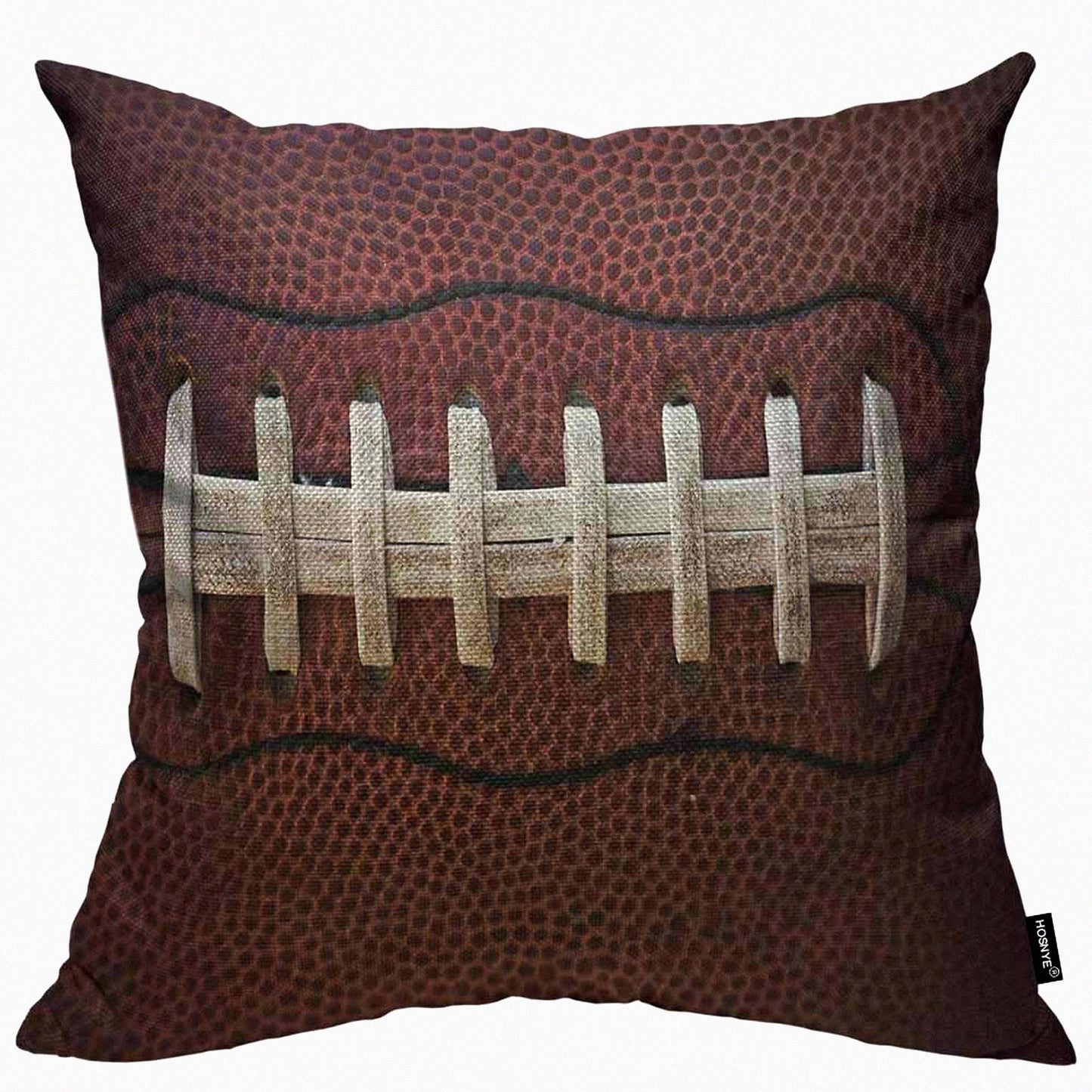 Sports Lace Detail Throw Pillow Cover - Football Ball Design for Home Sofa Decor - 18x18 Inch Cotton Linen Cushion Case