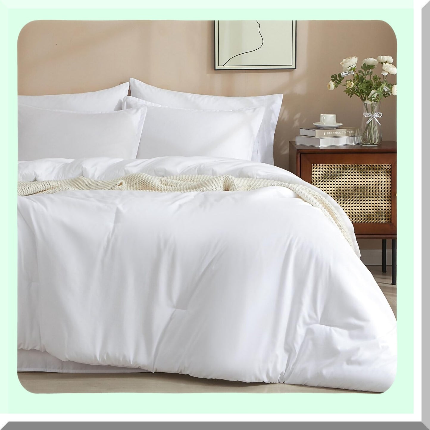 Luxury Cloud 7-Piece Bedding Set - Ultra Soft Comforter, Sheets, Pillowcases, Shams - All Season Lightweight California King Bed in A Bag - White