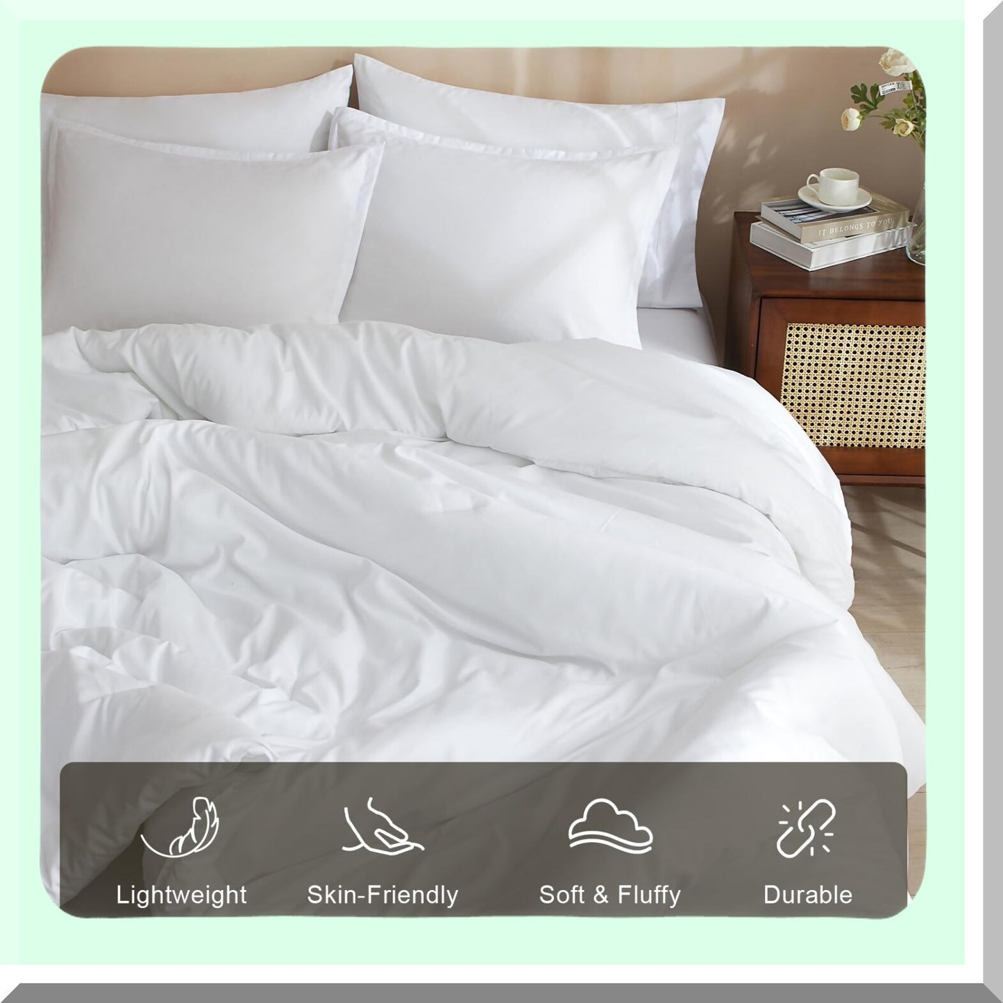 Luxury Cloud 7-Piece Bedding Set - Ultra Soft Comforter, Sheets, Pillowcases, Shams - All Season Lightweight California King Bed in A Bag - White