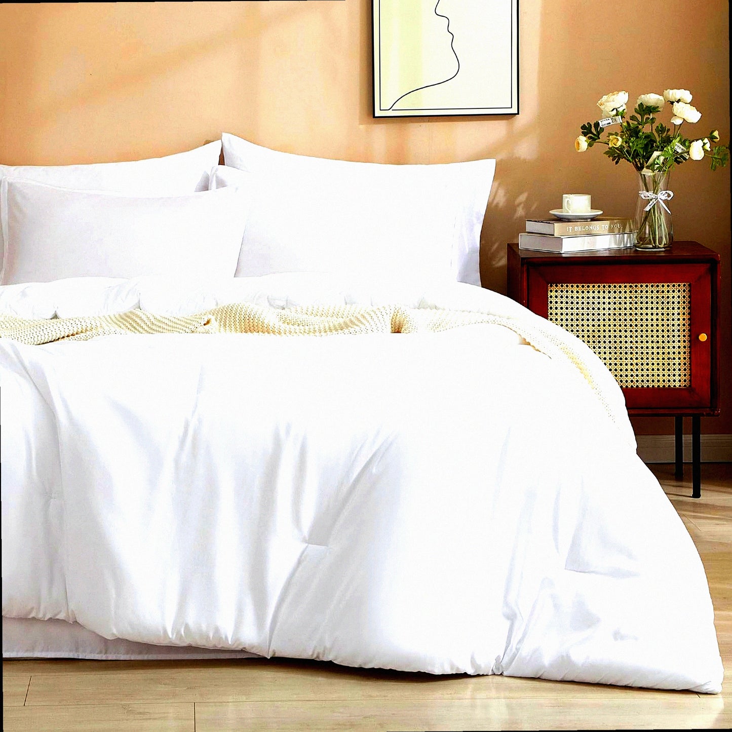 Luxury Cloud 7-Piece Bedding Set - Ultra Soft Comforter, Sheets, Pillowcases, Shams - All Season Lightweight California King Bed in A Bag - White