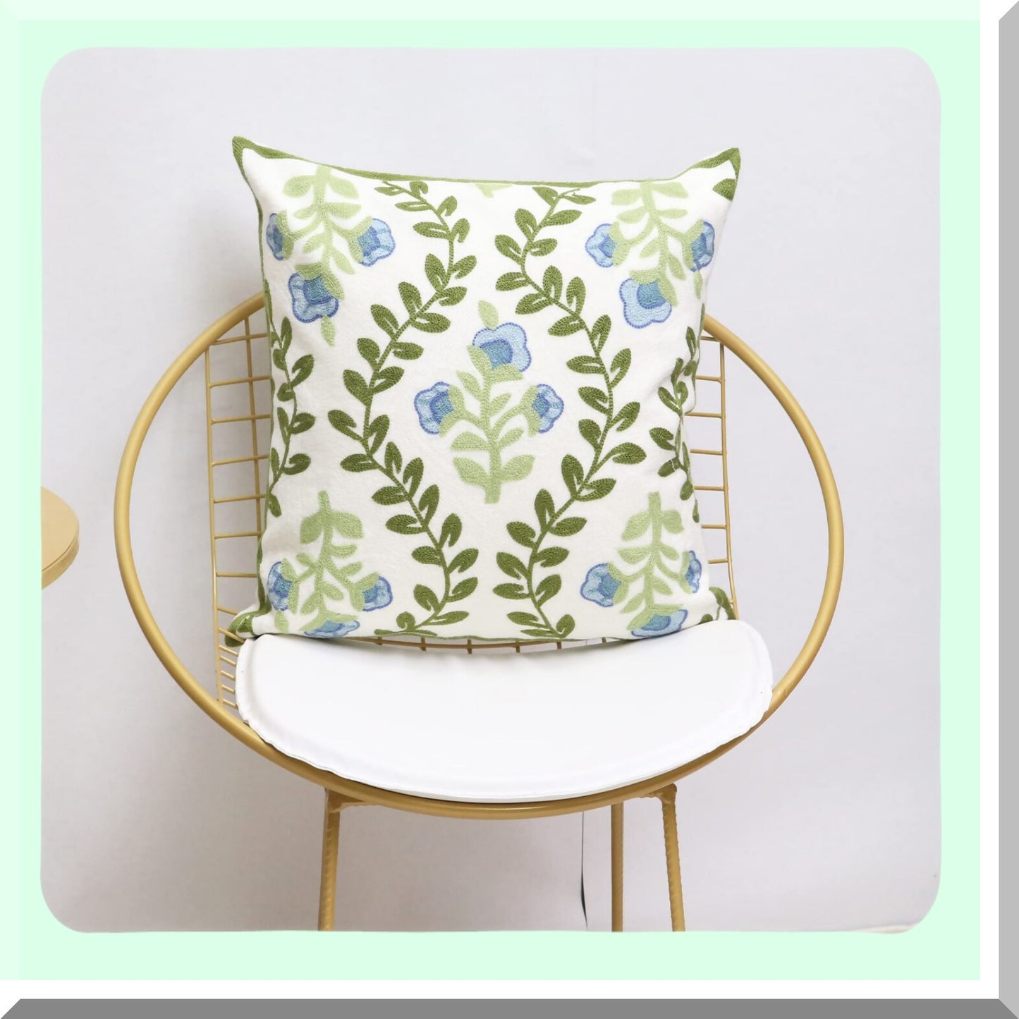Blue Floral Embroidered Pillowcase Set - Decorative Throw Pillow Covers for Couch and Bedroom Sofa - Farmhouse Decor Cushion - 18x18 Inch Square