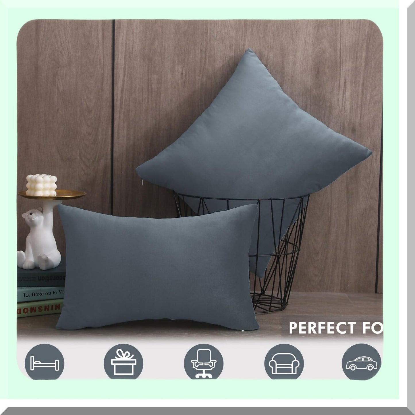 Luxury Velvet Cushion Covers - Set of 2 Soft Decorative Throw Pillow Cases for Couch Sofa Bedroom Car Office Chair - 20x20 Inches Square Pillows