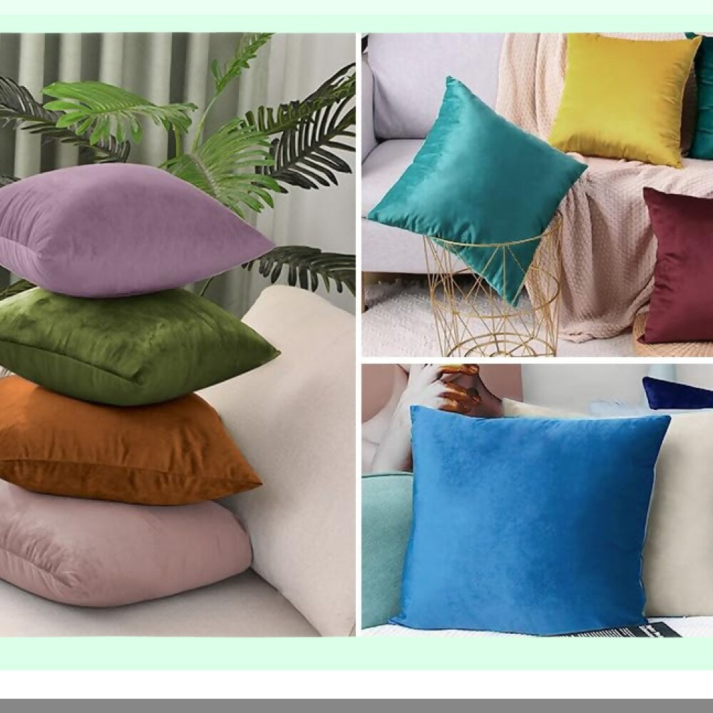 Luxury Velvet Cushion Covers - Set of 2 Soft Decorative Throw Pillow Cases for Couch Sofa Bedroom Car Office Chair - 20x20 Inches Square Pillows