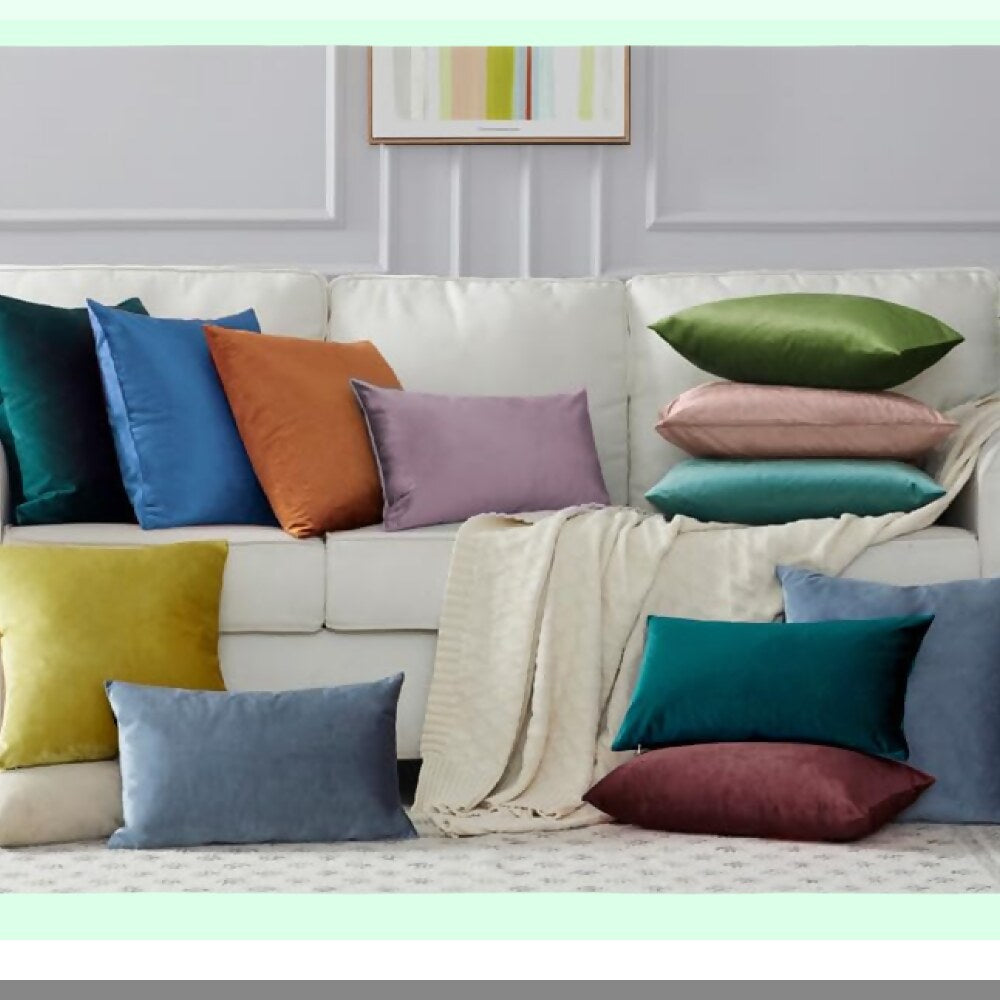 Luxury Velvet Cushion Covers - Set of 2 Soft Decorative Throw Pillow Cases for Couch Sofa Bedroom Car Office Chair - 20x20 Inches Square Pillows