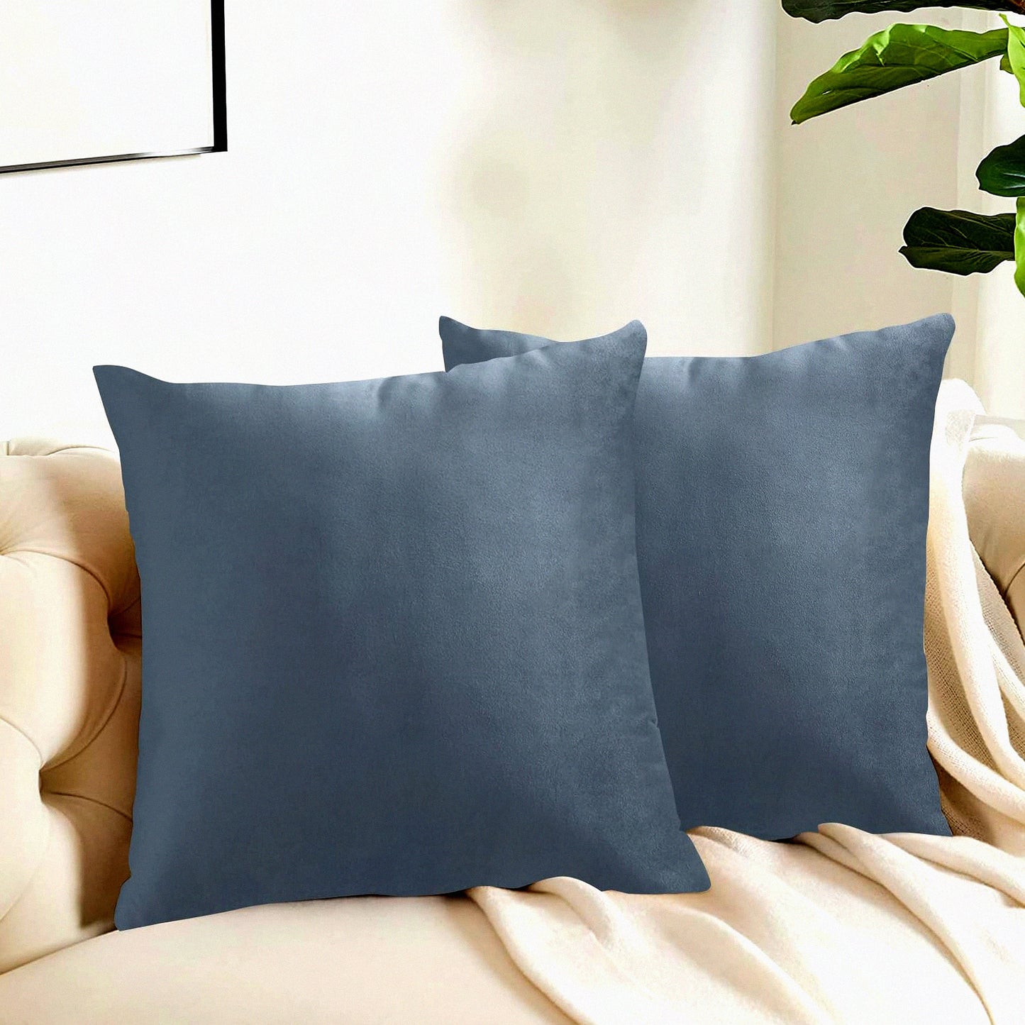 Luxury Velvet Cushion Covers - Set of 2 Soft Decorative Throw Pillow Cases for Couch Sofa Bedroom Car Office Chair - 20x20 Inches Square Pillows