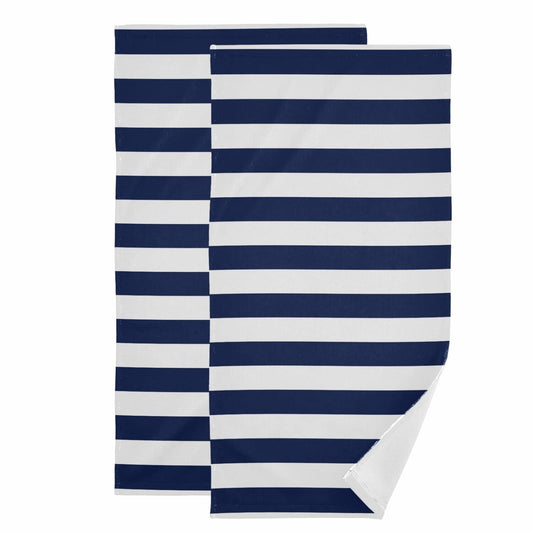 Bathroom Hand Towels Set of 2 Navy Blue and White Stripes