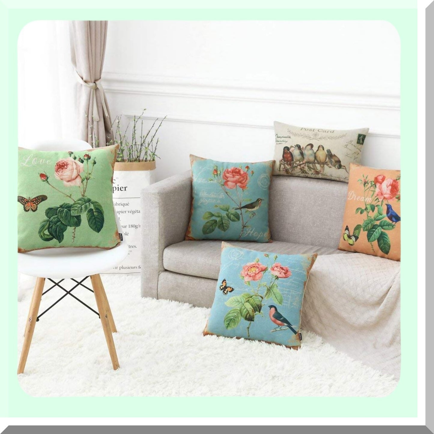 Retro Avian Decorative Cushion Cases, 20x12" Linen Pillow Shams, Bird Print Sofa Pillow Covers, Vintage Style Home Accent PL232TR