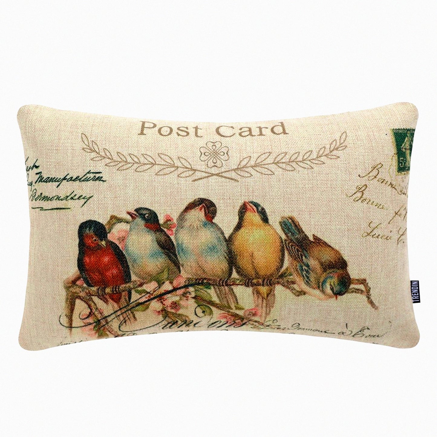 Retro Avian Decorative Cushion Cases, 20x12" Linen Pillow Shams, Bird Print Sofa Pillow Covers, Vintage Style Home Accent PL232TR